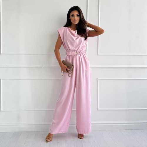 Sleeveless waist cinched wide leg jumpsuit无袖收腰阔腿连体裤