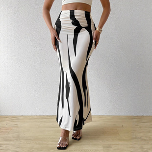 Zebra striped high waisted fish tail skirt斑马纹高腰鱼尾裙