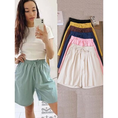 宽松纯色系带五分短裤Solid color lace up five quarter shorts