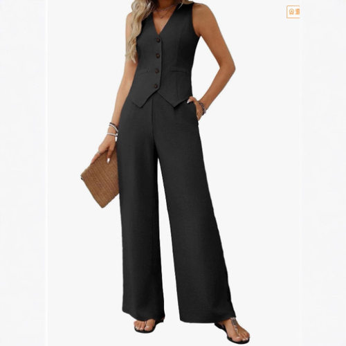 纽扣马甲阔腿裤两件套Button vest wide leg pants two-piece set