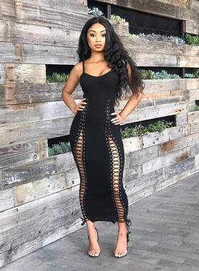 Sexy corns tight strap patchwork dress性感紧身吊带拼接连衣裙