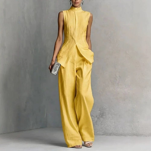 高领无袖上衣长裤套装High neck sleeveless top and pants set