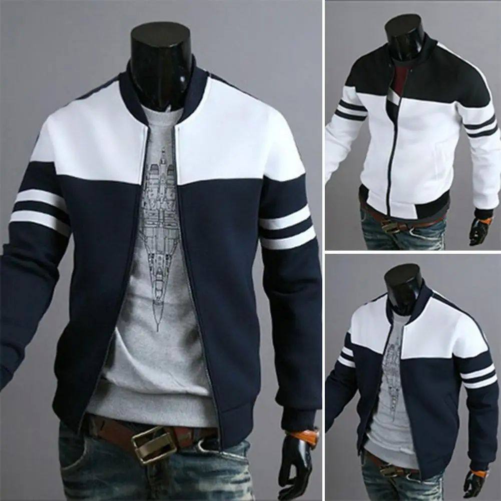 Colored stand up collar casual jacket拼色立领休闲夹克男士