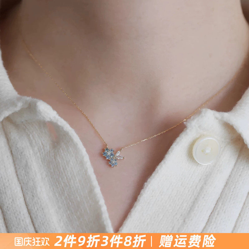 日系清透蓝花锁骨链女百搭优雅
