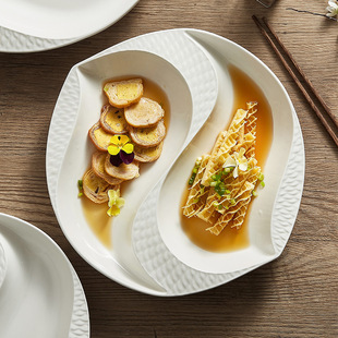 冷盘盘子家用陶瓷菜盘分格特色不规则白色餐具创意鸳鸯意境菜凉菜