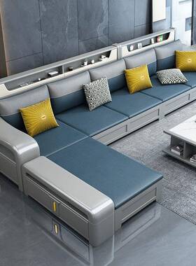 实木沙发14567冬组保利灰色现代简约小户型妃储合物夏两用贵转角