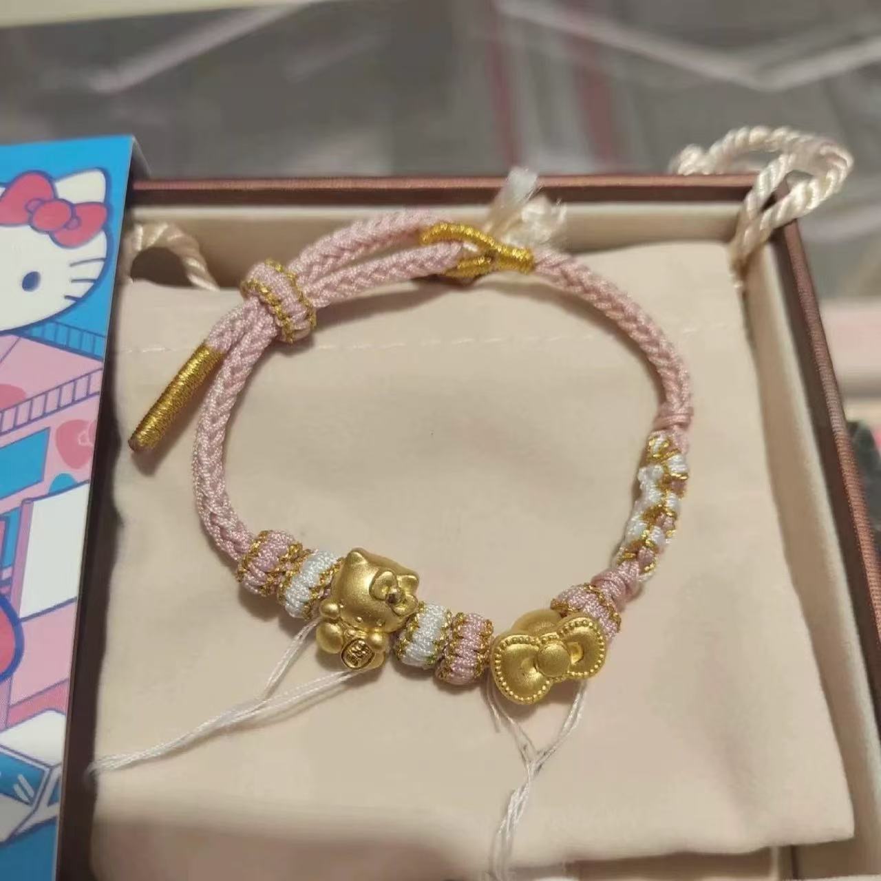 足金999蝴蝶结hello kitty 凯蒂猫黄金千万两KT手链女