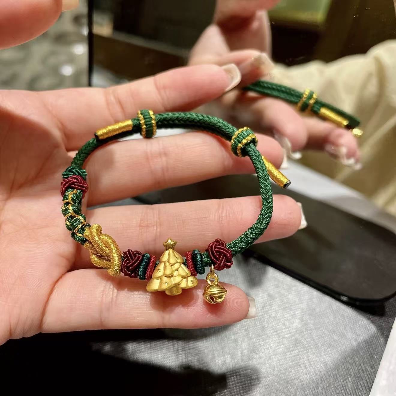 足金999圣诞树黄金苹果情侣手链送男女圣诞节礼物