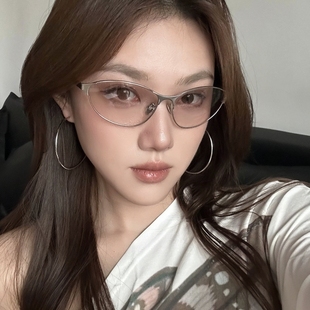 金属老钱风银框y2k欧美辣妹度假墨镜猫眼方显瘦太阳镜女 我