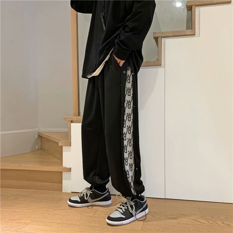 Leggings loose fashion brand splicing color contrast breasted casual pants Korean design sense overalls