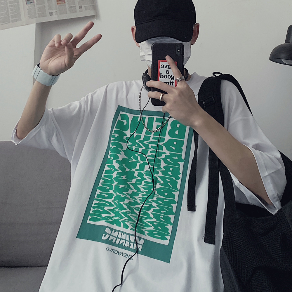 Couple's ins Harajuku BF style versatile loose twisted overlapped letters printed short sleeve T-shirt