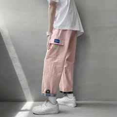 Edge button straight overalls spring and summer Hong Kong Fashion loose and versatile wide leg casual Capris fashion