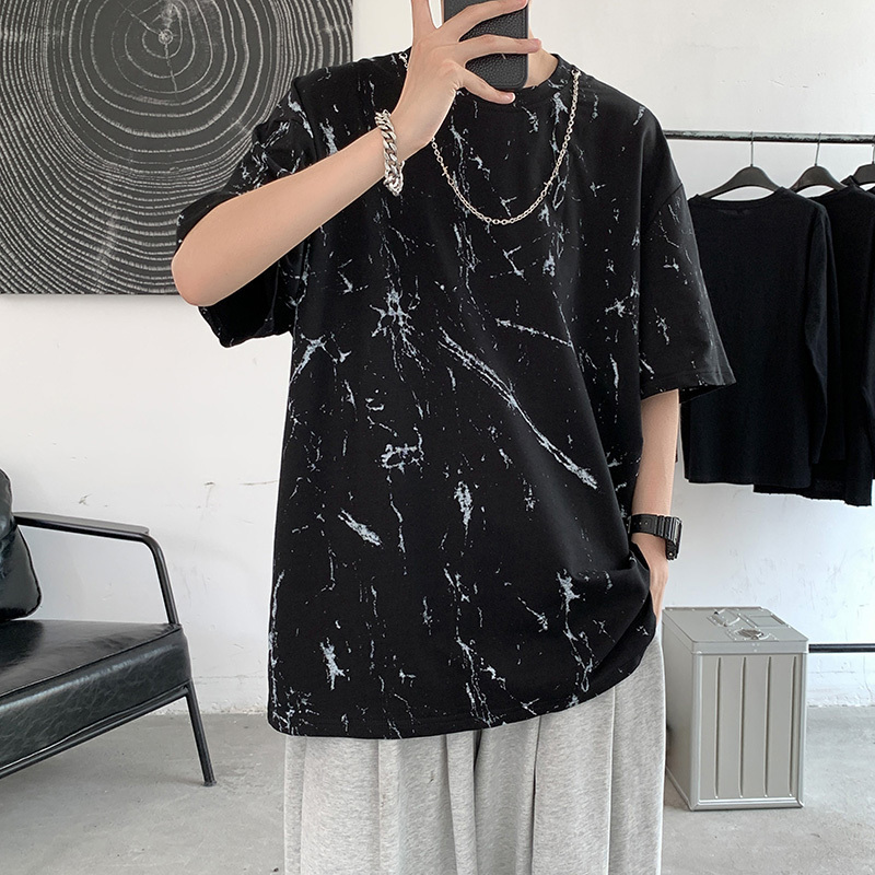 Splashed ink Necklace short sleeve T1 new summer trend versatile top Hong Kong Style loose half sleeve