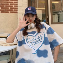 夏季新款韓版 ins雲朵字母寬鬆百搭男女T恤情侶班服