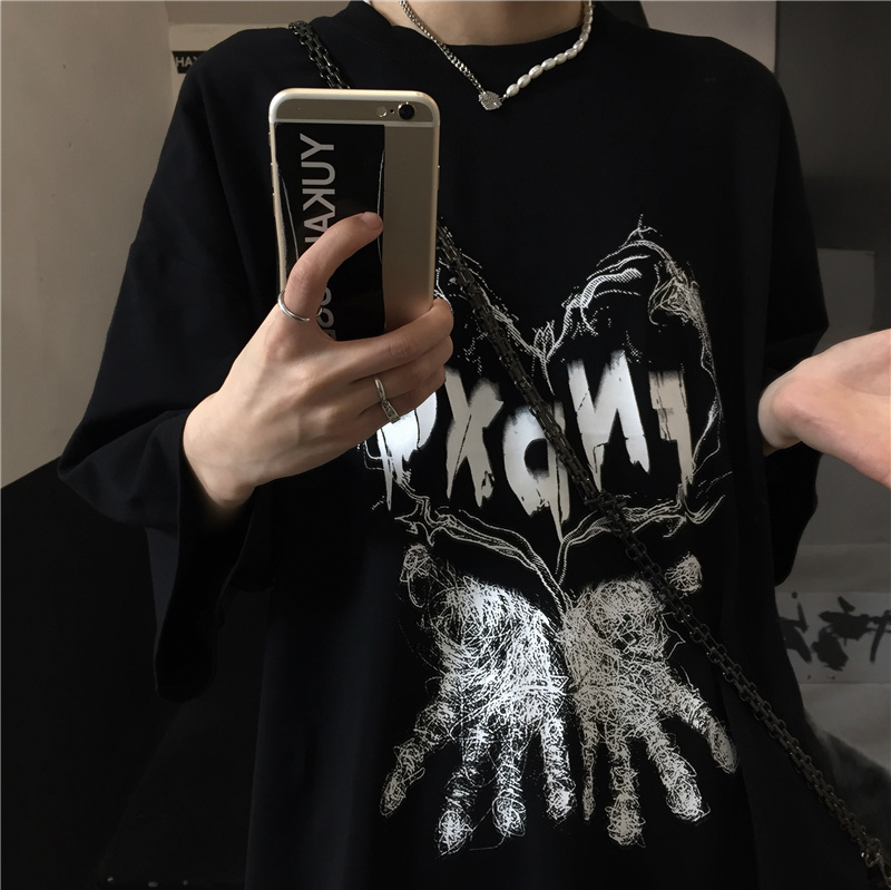 Original ins same Harajuku dark love letter print loose short sleeve T-shirt for men and women