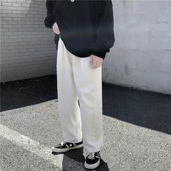 New Hong Kong Style loose white overalls Japanese simple versatile wide leg pants straight pants