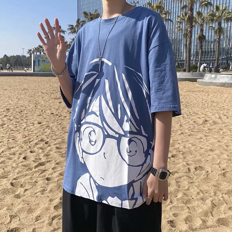 T-shirt summer literature and art men's new character print Komatsu Hara suzerain top fashion