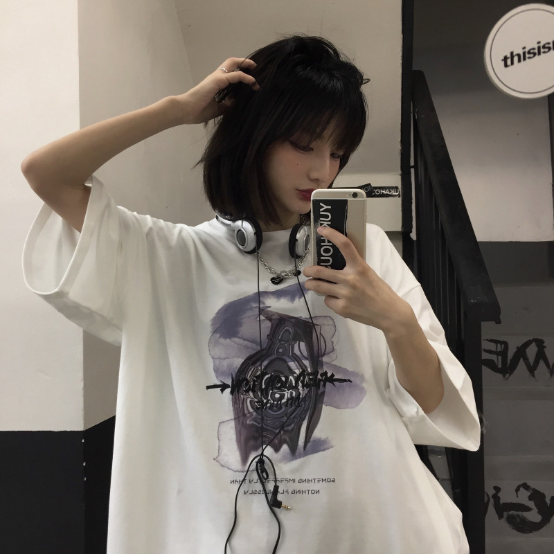 原創 原宿INS暗黑復古手榴彈圖案印花寬鬆休閒短袖T恤潮