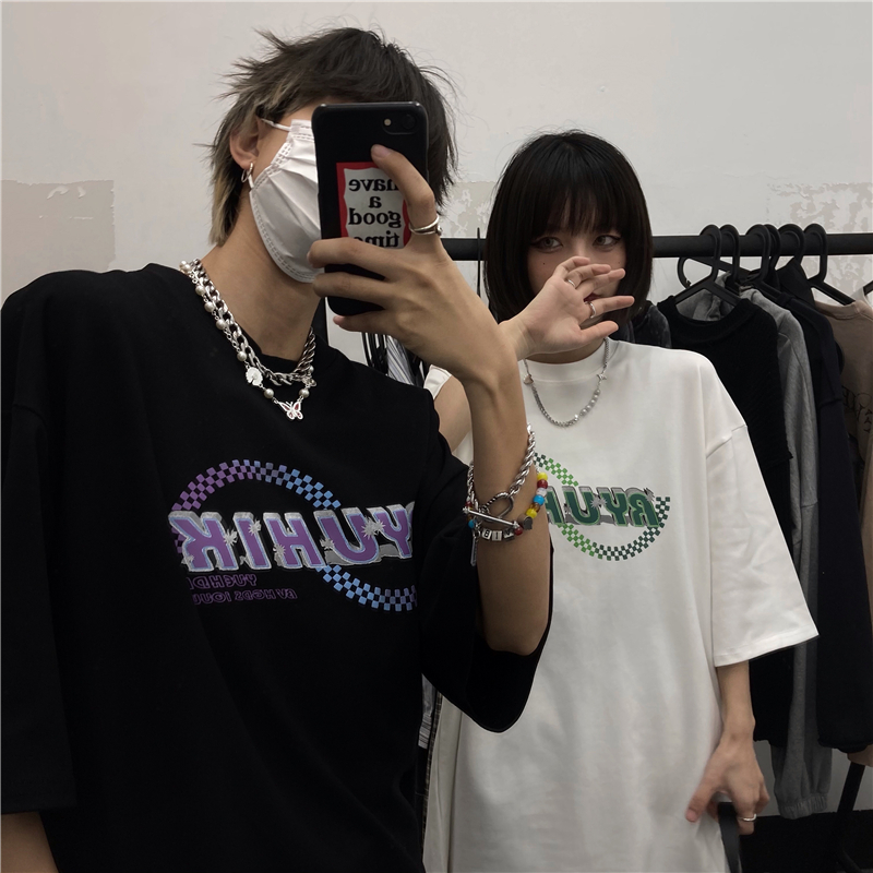 Original Harajuku 2021 new ins three dimensional letter T loose casual couple short sleeve