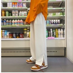 夏季新款純色垂感休閒褲男下擺開叉寬鬆直筒拖地褲