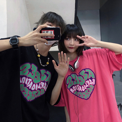 Original summer trend love letter printing couple's short sleeve t-shirt men's and women's top