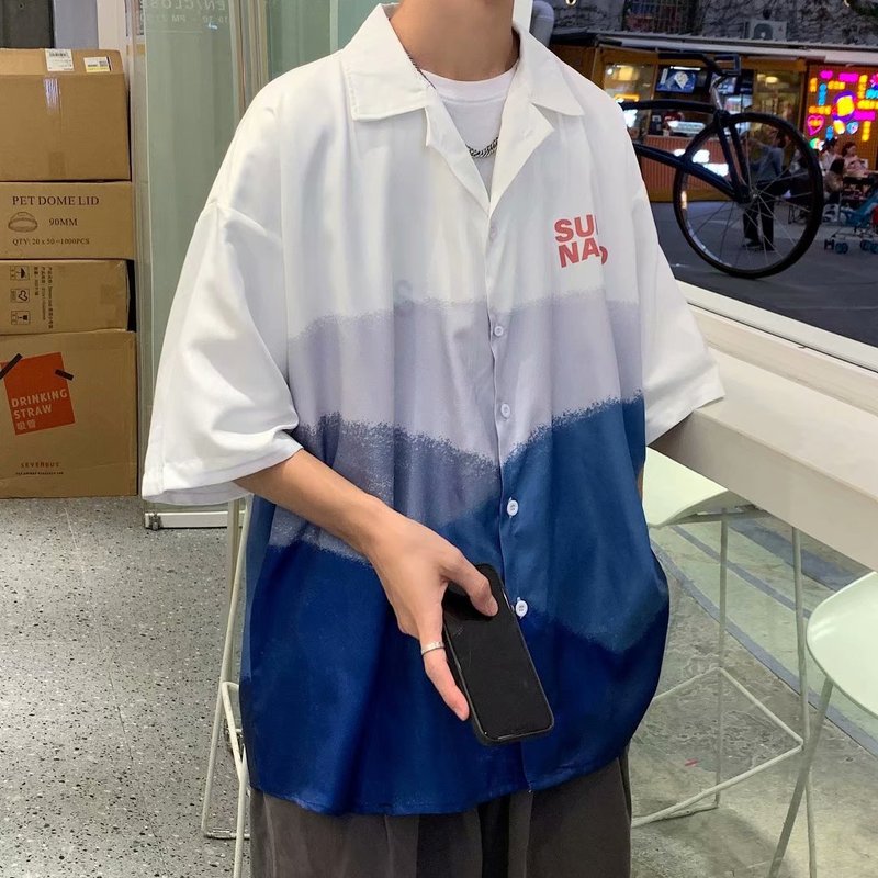 Short sleeve shirt men's Hong Kong Style loose shirt summer versatile Korean fashion casual top