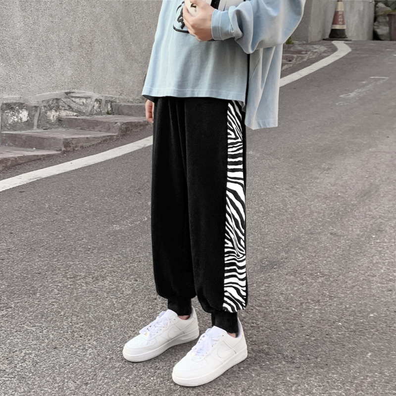 Leopard pattern stitching pants in spring and summer