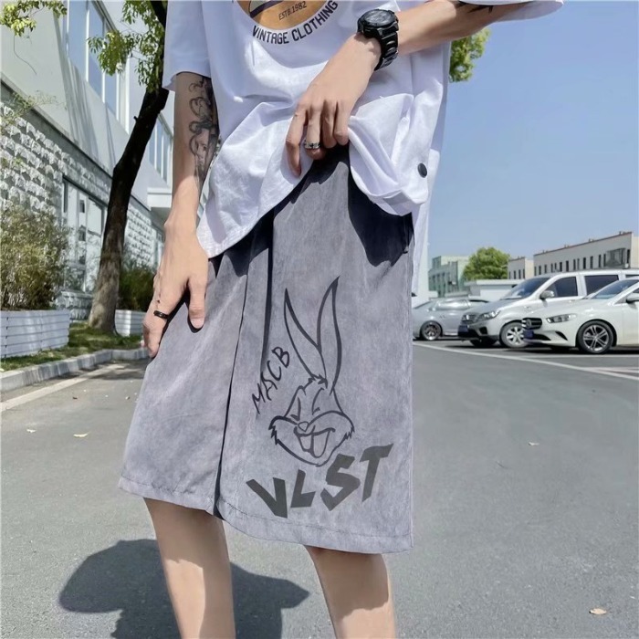 Thin men's pants cartoon print wide leg pants, Capris, loose sports and leisure shorts