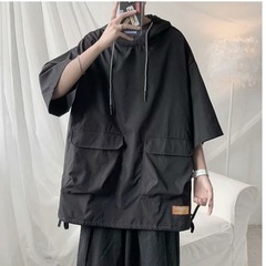 夏季原宿ins工裝短袖T恤潮流設計感大口袋連帽外套