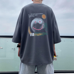 Summer cartoon print smiley face short sleeve t-shirt men's Korean loose round neck T-shirt half sleeve top
