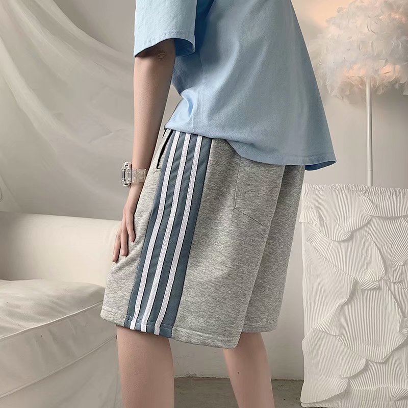Summer thin high street low grade drawstring Capris grey loose straight Terry casual pants