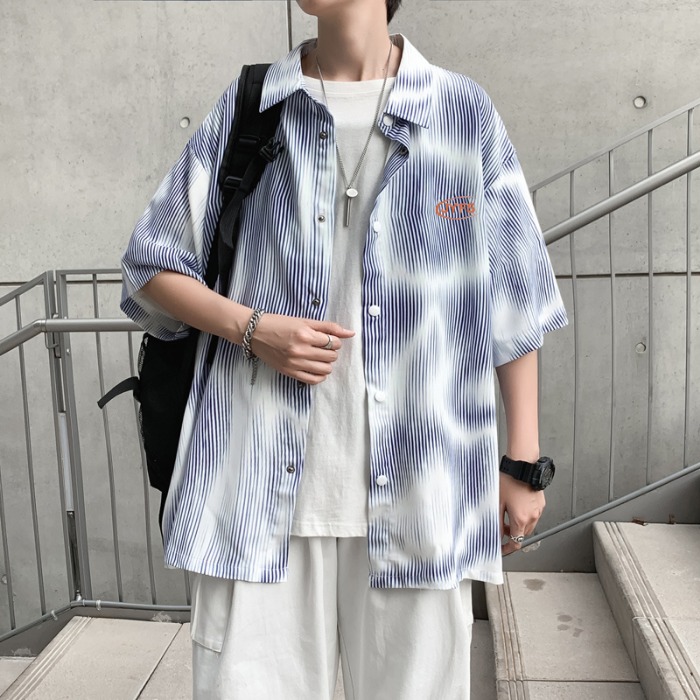 Short sleeve shirt relaxed casual tie dye 5-sleeve lazy summer coat