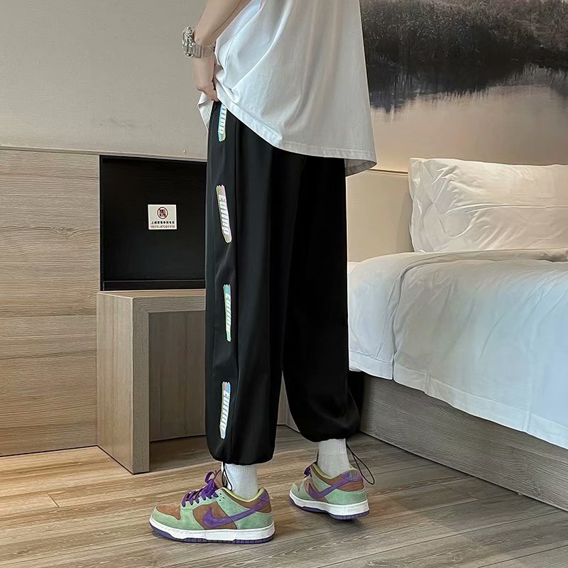 Summer light casual Nintendo rainbow letter print loose straight drawstring Leggings