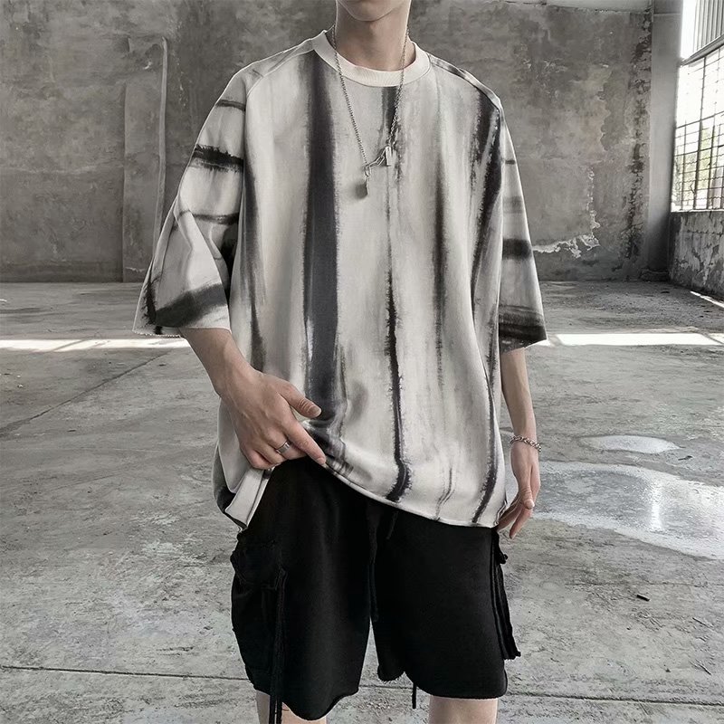 Summer tie dye 5-sleeve T-shirt Hong Kong style country fashion hip hop loose couple fashion short sleeve