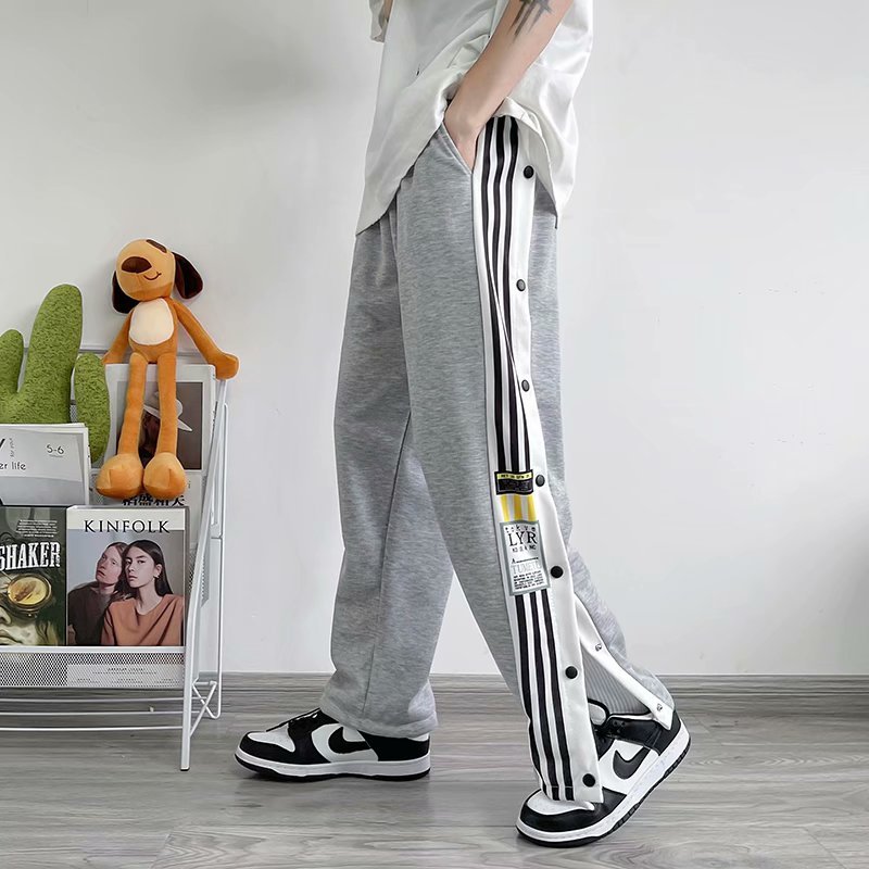 Side breasted pants, loose fitting basketball pants, sports pants, spring and summer pants, men's Korean fashion casual pants