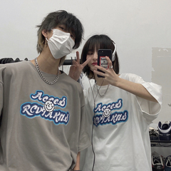 Original summer Korean versatile smile letter print loose short sleeve T-shirt for men and women