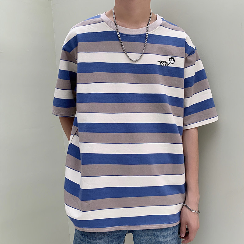 Striped short sleeve T-shirt for boys, Korean fashion, loose clothes