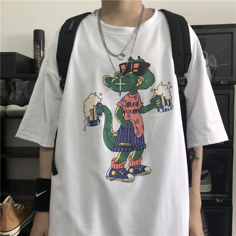 Same original suzerain retro personality cartoon print versatile loose short sleeve T-shirt for men and women