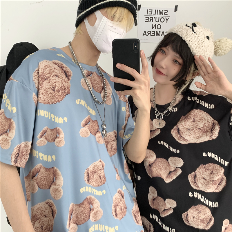 New summer cartoon bear short sleeve loose lovers' versatile T-shirt neutral style