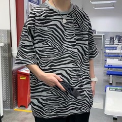 Trend loose short sleeve T-shirt zebra print fashion net red lazy top Korean fashion