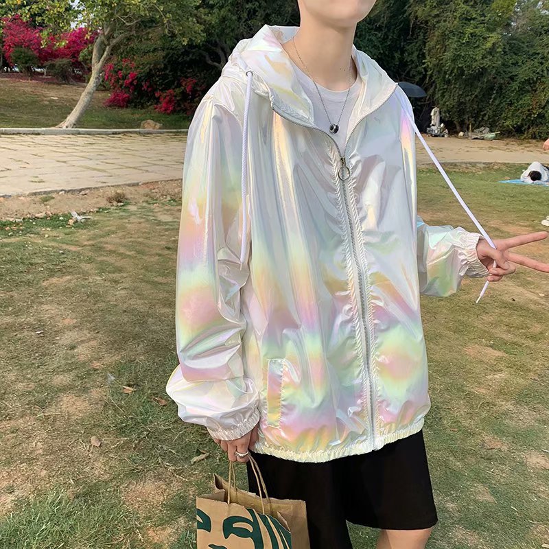 白色防曬服2021夏季新款連帽反光中性風防曬衣外套
