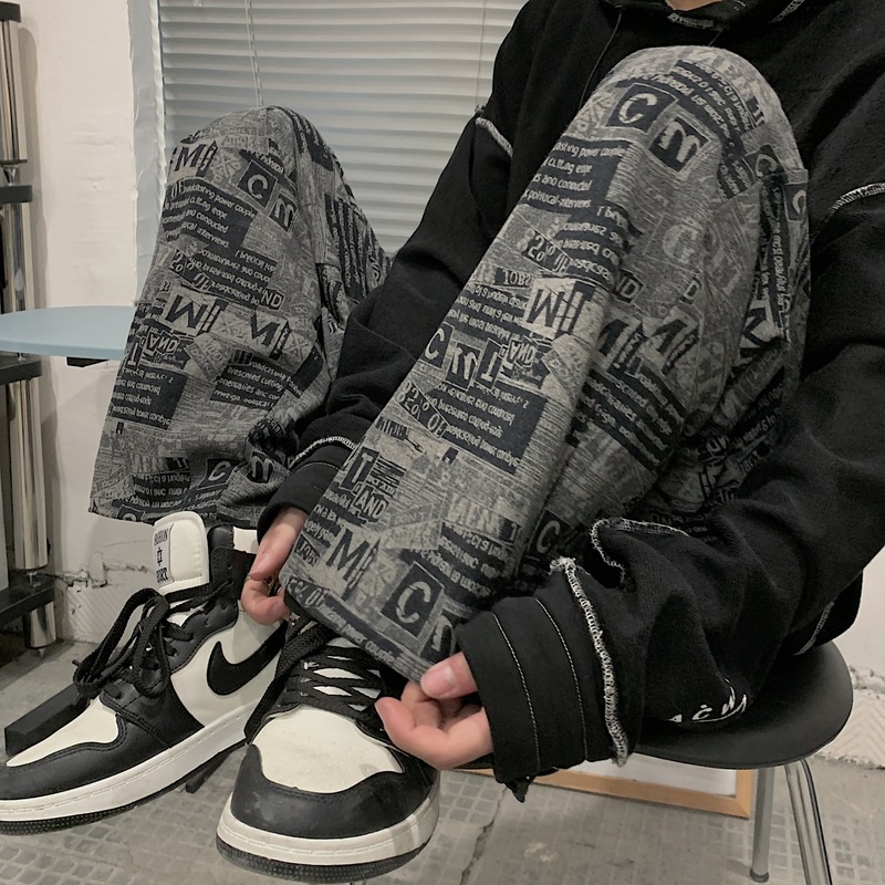 Korean trend new newspaper printing net red loose straight leisure pants