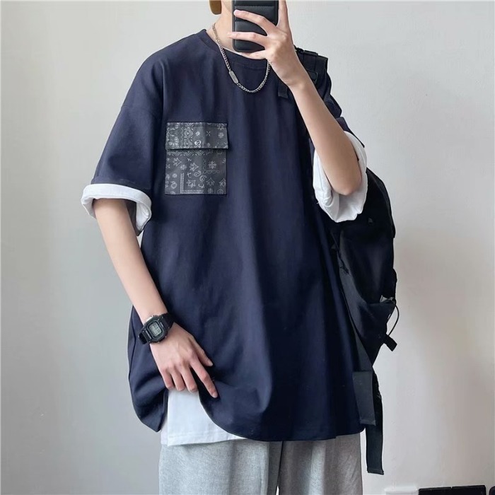 Summer new cashew pocket crew neck short sleeve T-shirt fashion brand Hong Kong style trend versatile men