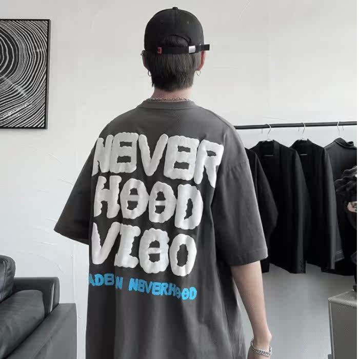 發泡立體愛心字母百搭短袖恤港風潮牌男女寬鬆半袖