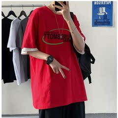 Korean Short Sleeve T-shirt, men's loose style, versatile, 5-sleeve summer Hong Kong style, couple's clothes blow up the street