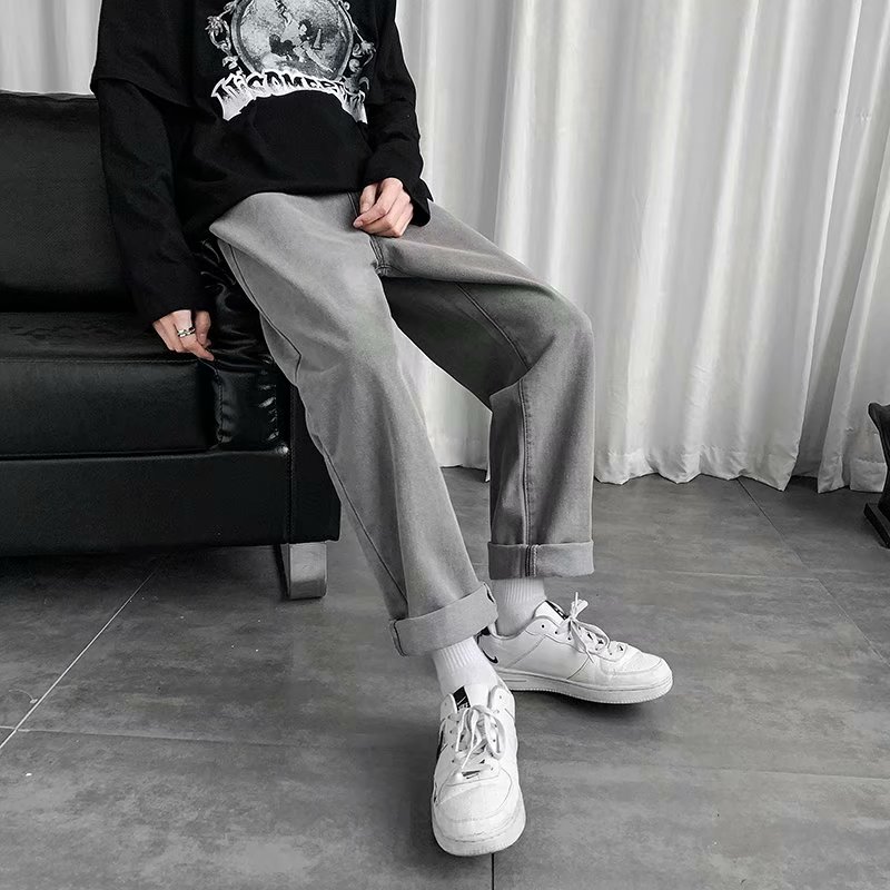 春新款潮牌直筒男士港風闊腿褲百搭牛仔褲