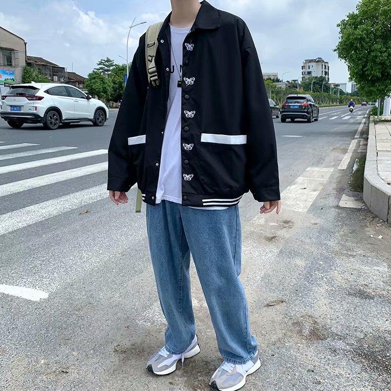 Spring loose tooling jacket Hong Kong Fashion Butterfly Embroidery lapel jacket student class uniform