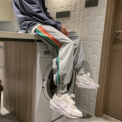 顯瘦休閒運動束腳高腰哈倫褲男百搭灰色潮網紅褲子