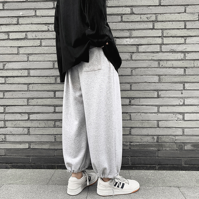 港風純色簡約百搭休閒寬鬆抽繩束腳衛褲潮牌ins九分褲