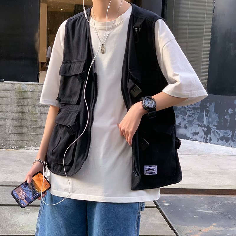 春季外搭工裝戰術馬甲男韓版機能風嘻哈坎肩背心外套潮